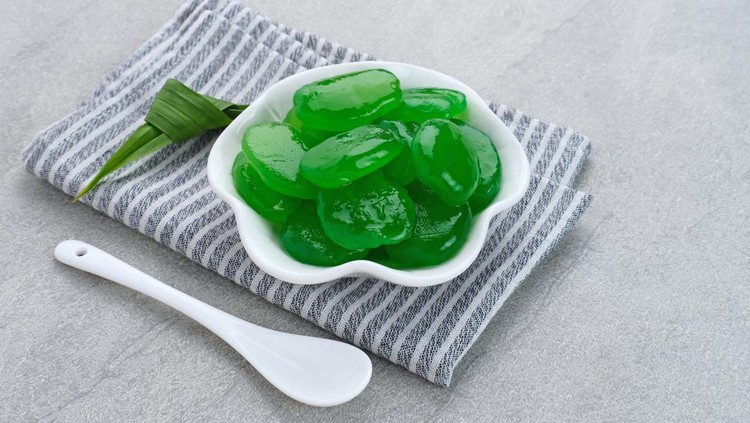 Manisan Kolang-Kaling, or preserved sugar palm fruit with green color, Indonesian drink and dessert during the month of Ramadan.