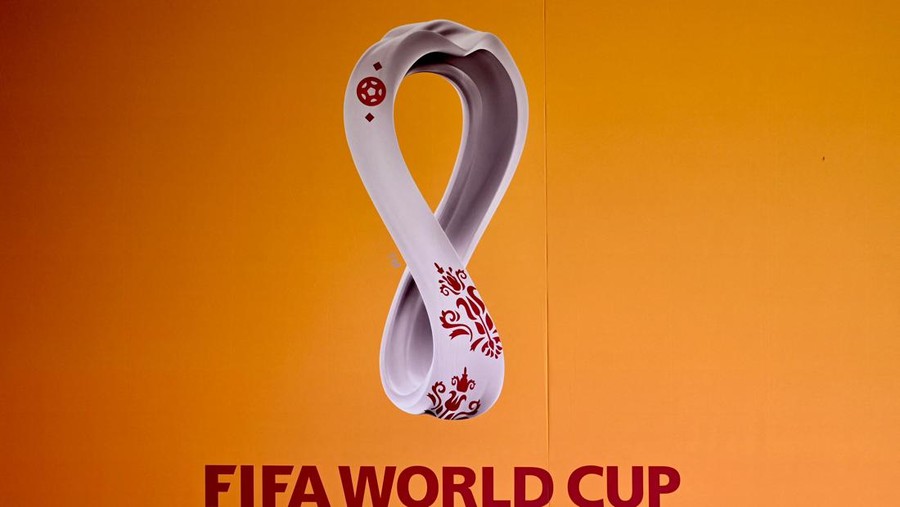 piala dunia 2022 piala dunia qatar piala dunia 2022 qatar piala dunia qatar 2022 logo piala dunia The logo of the Qatar 2022 FIFA World Cup football tournament is displayed on a wall in Doha on October 23, 2022. (Photo by Gabriel BOUYS / AFP) (Photo by GABRIEL BOUYS/AFP via Getty Images)