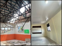 Kondisi Dua Kelas SDN Pancoranmas 3 Depok yang Semula Atapnya Jebol