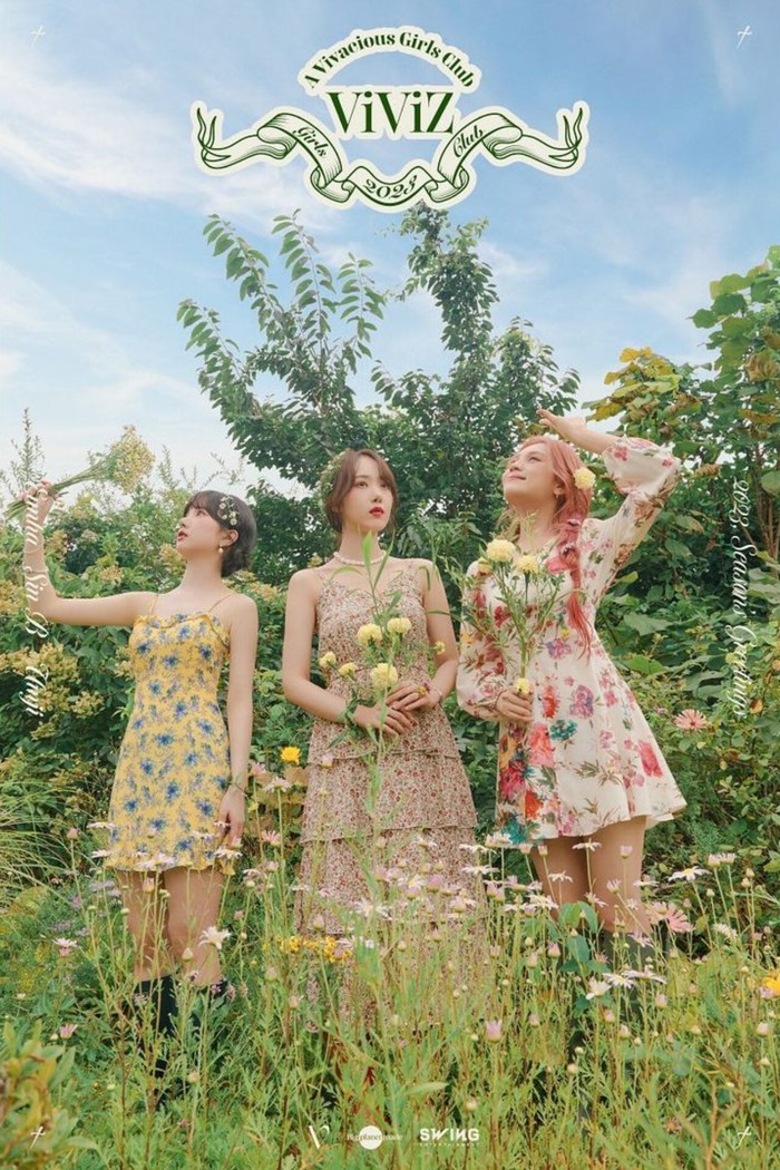 Keindahan alam berupa taman bunga dan langit biru cerah akan semakin menawan apabila dirasakan bersama A Vivacious Girls Club yang dibentuk oleh VIVIZ dalam foto konsep Season's Greeting./Foto: instagram.com/viviz_official
