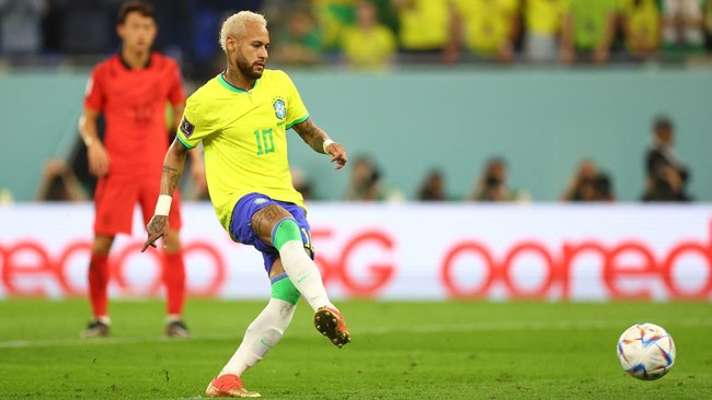 Brasil unggul 4-0 atas Korea Selatan hingga akhir babak pertama 16 besar Piala Dunia 2022 di Stadion 947, Doha, Selasa (6/12).