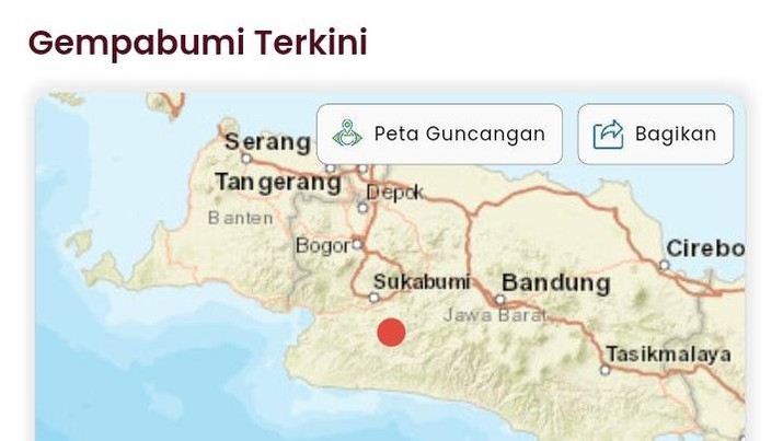 Gempa bumi guncang Sukabumi 5,8M. (Dok. BMKG)