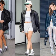 Sontek Gaya Hailey Bieber Mix & Match Jaket Kulit Hitam untuk OOTD Sehari-hari