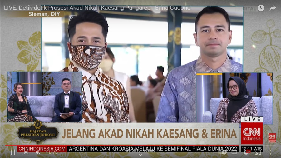 Raffi Ahmad hadir di acara pernikahan Kaesang dan Erina, Sabtu (10/12/2022). Raffi Ahmad hadir di acara pernikahan Kaesang dan Erina, Sabtu (10/12/2022).