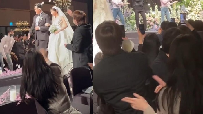 Selain IU, kehadiran Jin BTS di pernikahan Jiyeon T-ARA dan Hwang Jae Gyun turut menarik perhatian, Beauties. IU dan Jin BTS terlihat duduk berdekatan dan menikmati acara pernikahan pasangan yang satu ini./ Foto: allkpop.com