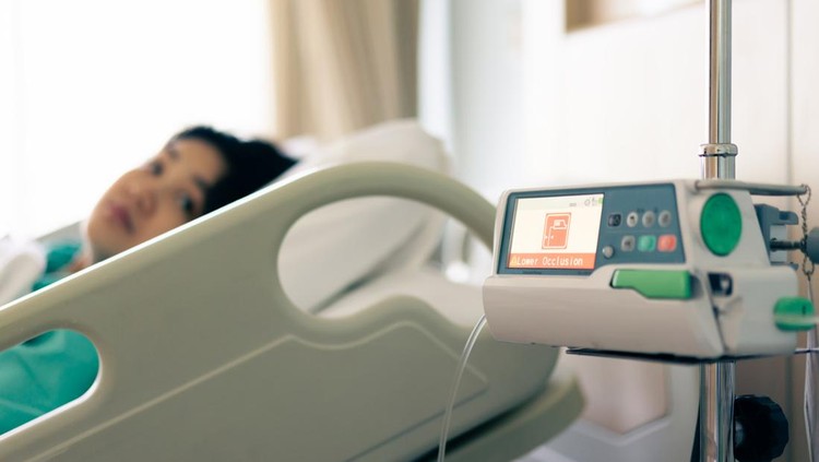 1329702731 Iv infusion pump alarm sound for occlusion in hospital.