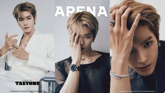 Majalah yang berfokus pada gaya hidup pria yaitu Arena Homme+ menunjuk Taeyong NCT sekaligus brand fashion BVLGARI sebagai pembuka sampul halaman edisi pertama di tahun 2023./ Foto: instagram.com/arenakorea
