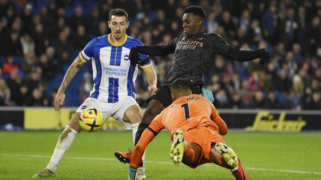 Hasil Liga Inggris: Drama Panas 6 Gol, Arsenal Kalahkan Brighton Arsenal berhasil mengalahkan tuan rumah Brighton&Hove Albion dalam laga Liga Inggris, Minggu (1/1) dini hari WIB.