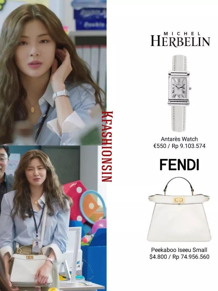 Kali ini gaya yang cocok untuk ke kantor oleh An So Hee. Kemeja biru muda polos dan celana chino, dilengkapi tas Peekabo Iseeu Small Fendi serta jam tangan Herbelin yang sewarna, bisa jadi inspirasi outfit kantormu, Beauties./ Foto: Courtesy of @Kfashionsin on Instagram