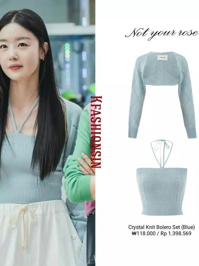 Kali ini Han Ji Yeon yang diperankan Han Sun Hwa, tampil tak kalah manis inner dan outer dari Note Your Rose. Dipadu celana putih polos dengan potongan jogger, membuat tampilannya lebih lembut namun tetap santai./ Foto: Courtesy of @Kfashionsin on Instagram