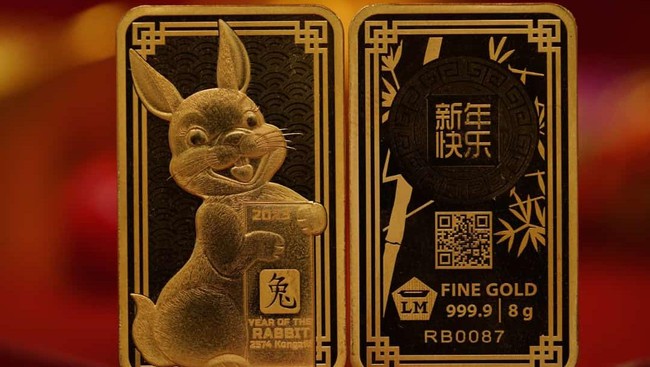 PT Aneka Tambang Tbk (Antam) meluncurkan emas batangan tematik seri Imlek 2023 bertema Year of The Rabbit.