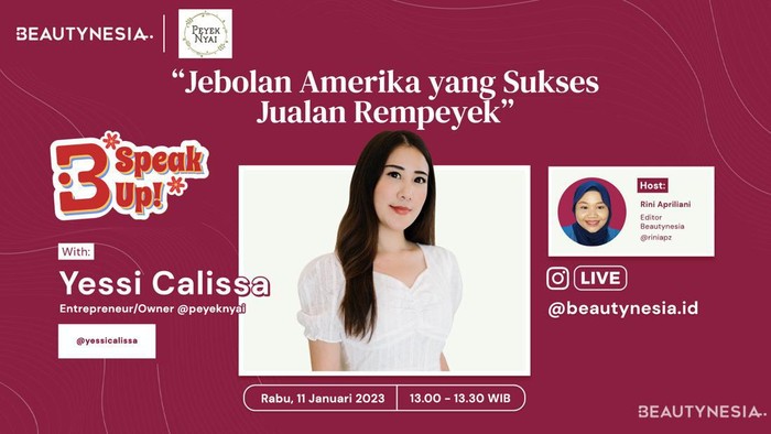 Yessi Calissa, Owner Peyek Nyai Akan Berbagi Cerita Sukses di B-Speak Up! Yessi Calissa, Owner Peyek Nyai Akan Berbagi Cerita Sukses di B-Speak Up!