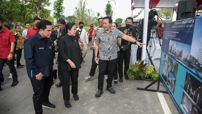 Ketua DPR Puan Maharani meninjau pembangunan Rumah Sakit Internasional Bali yang berada di Kawasan Ekonomi Khusus (KEK) di Sanur, Denpasar, Bali.