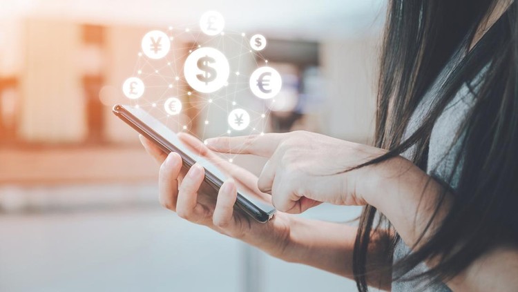 Close up image hand using mobile phone with online transaction application, Concept financial technology (fin-tech) and ICO Initial coin offering business financial internet innovation technology