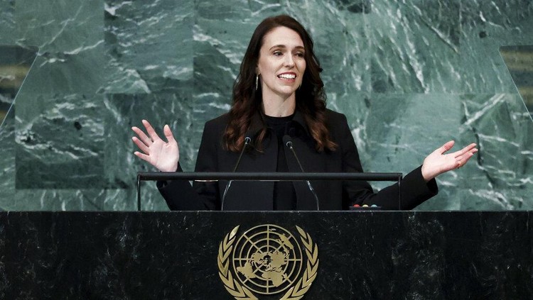 FILE - Prime Minister of New Zealand Jacinda Ardern addresses the 77th session of the United Nations General Assembly, Friday, Sept. 23, 2022, at the U.N. headquarters. Ardern, who was praised around the world for her handling of the nation’s worst mass shooting and the early stages of the coronavirus pandemic, said Thursday, Jan. 19, 2023, she was leaving office. (AP Photo/Julia Nikhinson, File)
