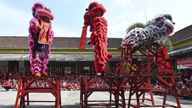 FOTO: Liuk Lincah Singa Barongsai Mengusir Roh Jahat