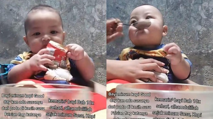 Demi Konten! Viral di TikTok Bayi Usia 7 Bulan Diberi Minum Kopi sampai Nasi Ayam Utuh, Duh!