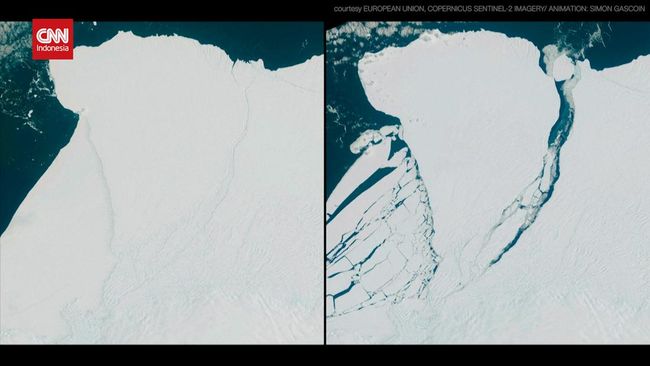 The Breaking Up of a London-sized Iceberg in Antarctica