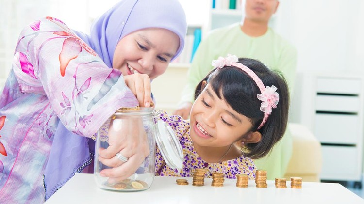 159322492 Southeast Asian family saving money at home. Muslim family living lifestyle.