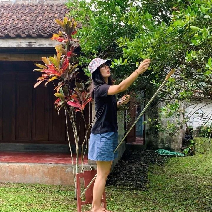 <p>Rumah Eross berdiri di tanah yang cukup luas. Halaman depannya bahkan ditumbuhi dengan berbagai macam tanaman, termasuk pohon-pohon yang besar. (Foto: Instagram: @sarahcandra)</p>