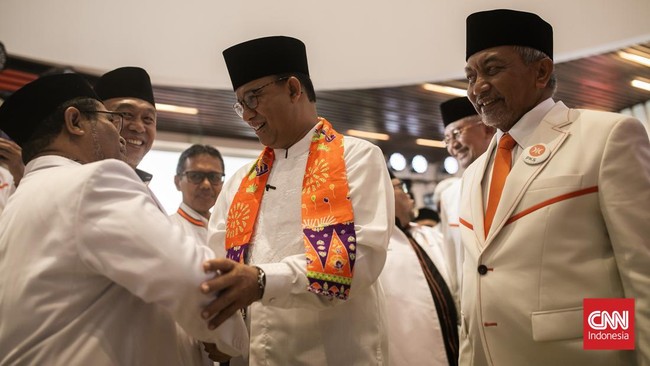 Anies Baswedan menghadiri forum Rakernas PKS yang digelar di Hotel Sultan, Jakarta, Jumat (24/2) petang.