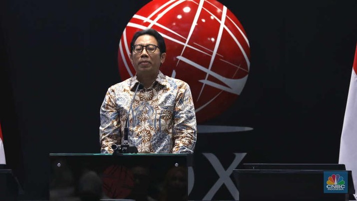 I Gede Nyoman Yetna, Direktur Penilaian Perusahaan BEI dalam acara pencatatan perdana saham PT Hillcon Tbk di Bursa Efek Indonesia, Jakarta, Rabu (1/3/2023). (CNBC Indonesia/Tri Susilo)