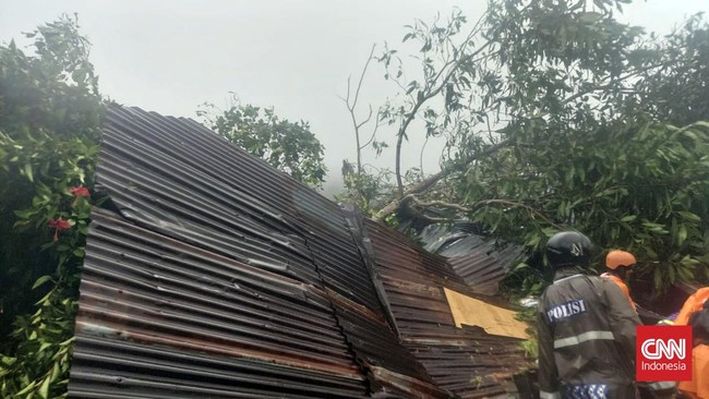 Dua rumah warga di Lamongan rusak usai tertimpa longsor tebing kapur bekas tambang.