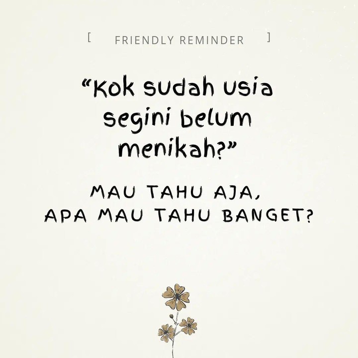 <p>"Kok sudah usia segini belum menikah?" Ketika kumpul keluarga atau bersama teman-teman, sepertinya pertanyaan ini menjadi topik paling hangat yang mereka bicarakan, ya, Bunda. Akan tetapi, Bunda bisa menjawabnya dengan santai seperti berikut ini, "Mau tahu aja, apa mau tahu banget?". (Foto: Instagram@feby.indirani)</p>