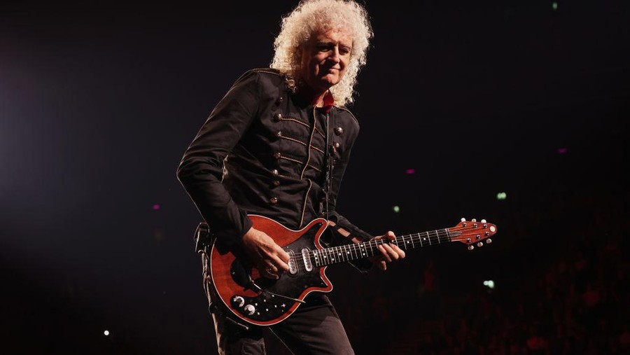 AMSTERDAM, NETHERLANDS - JULY 1: Brian May of Queen perform live on stage during a concert of Queen & Adam Lambert at the Ziggo Dome on July 1, 2022 in Amsterdam, Netherlands. (Photo by Sven Hoogerhuis/BSR Agency/Getty Images)