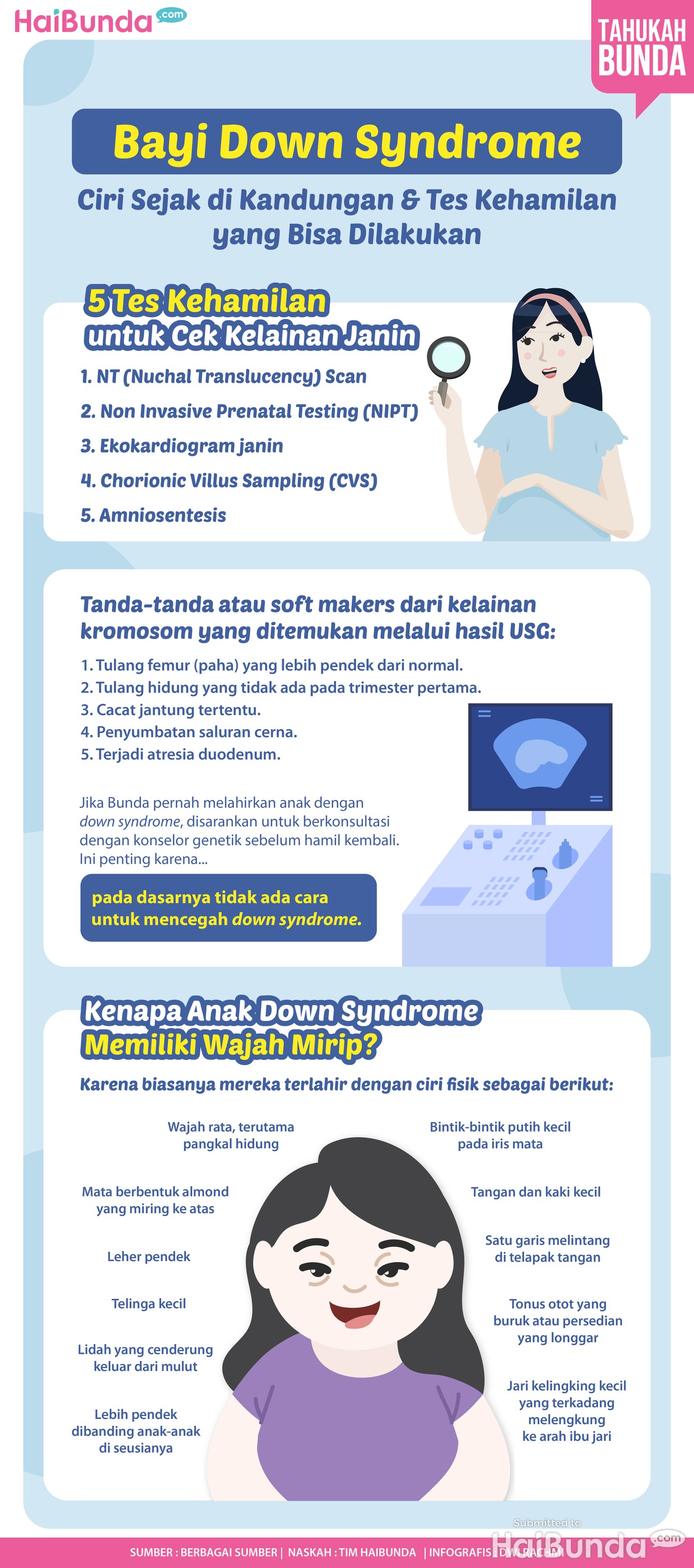 Infografis Bayi Down Syndrome: Ciri Sejak di Kandungan & Tes Kehamilan yang Bisa Dilakukan