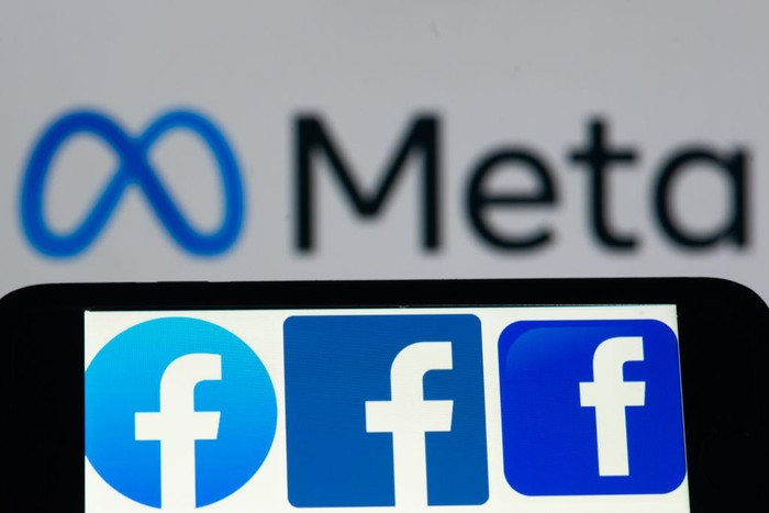 Logos of Facebook social media application and Meta company are seen on February 20, 2023 in L'Aquila, Italy. Meta CEO Mark Zuckerberg announced the launch of a paid subscription starting at $11.99 per month for users to authenticate their profiles on Meta platforms (Facebook, Instagram). (Photo by Lorenzo Di Cola/NurPhoto via Getty Images)