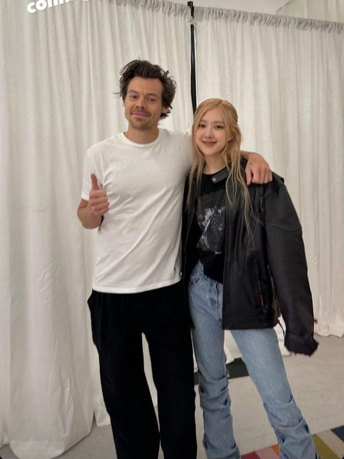 Melalui unggahan instagram story, Rose BLACKPINK membagikan momen keseruannya menikmati konser Harry Styles sekaligus potretnya bersama pria dengan lesung pipi yang satu ini./ Foto: instagram.com/roses_are_rosie