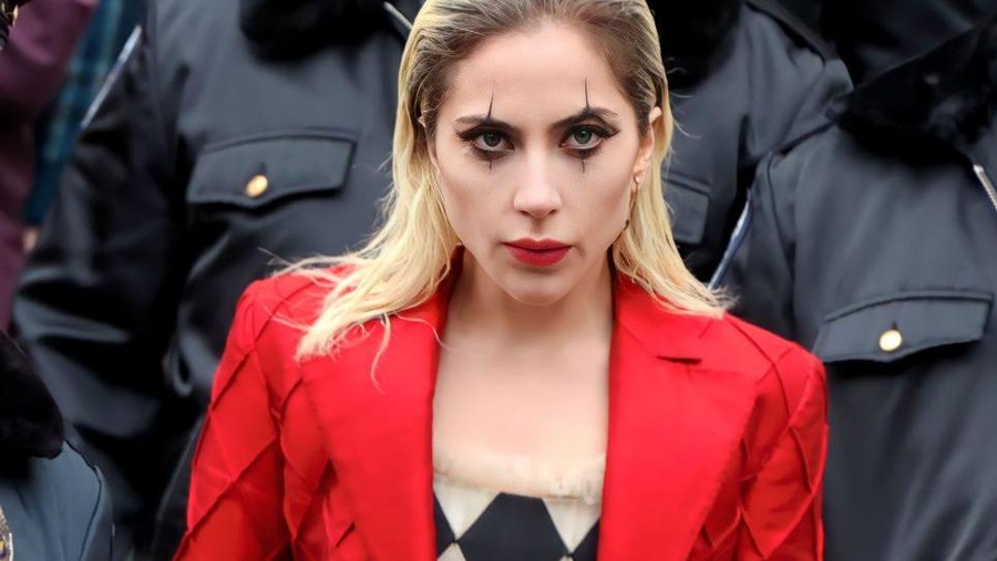 TOPSHOT - Lady Gaga performs during the filming of the movie 
