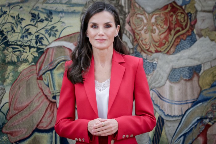 MADRID, SPAIN - FEBRUARY 15: Queen Letizia of Spain attends an audience with Atresmedia representatives and Mutua Madrileña Foundation representatives to present a report on gender-based violence at the Zarzuela Palace on February 15, 2023 in Madrid, Spain. (Photo by Carlos Alvarez/Getty Images)