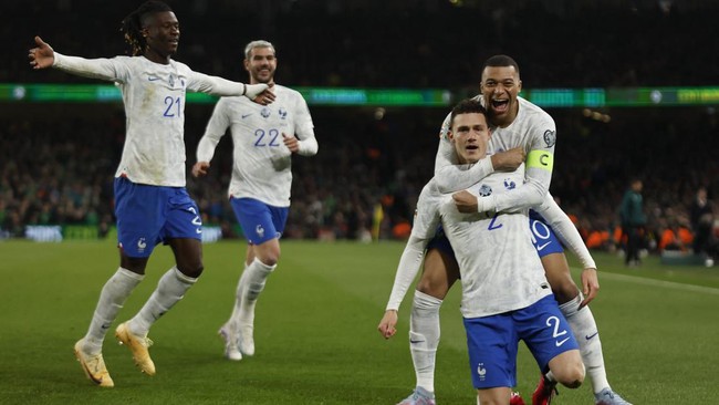 Gol tendangan roket Benjamin Pavard mengantar timnas Prancis menang 1-0 atas Republik Irlandia pada Kualifikasi Piala Eropa 2024.