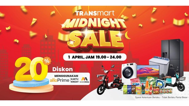 Kapan lagi bisa borong belanja murah? Yuk, serbu Transmart Midnight Sale besok, Sabtu, 1 April 2023 pukul 19.00-24.00 WIB di gerai Transmart terdekat.