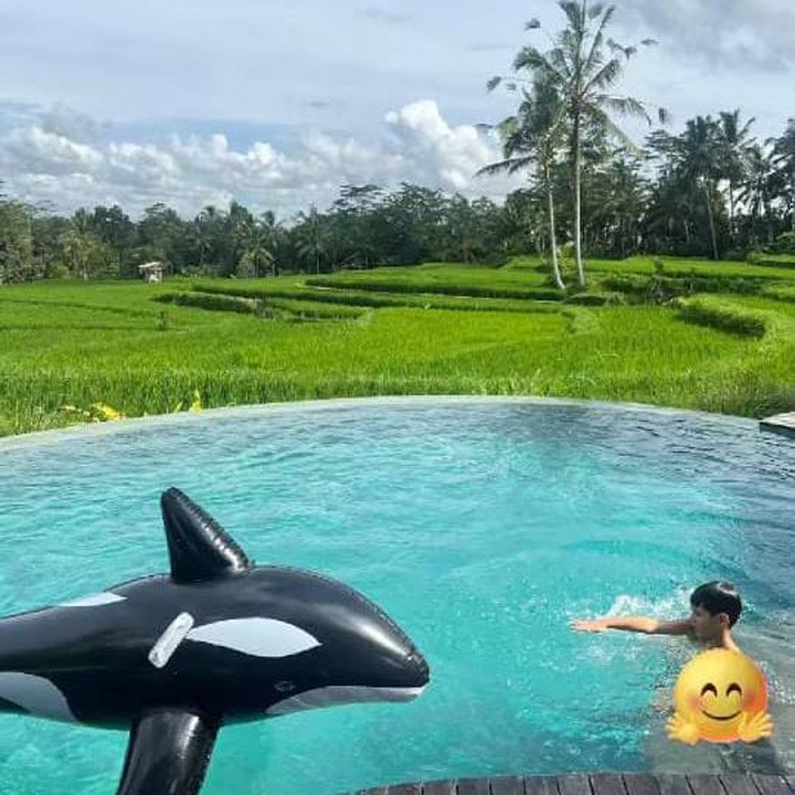 <p>Selain itu, vilanya ini juga dilengkapi dengan fasilitas kolam renang yang berada tepat di pinggir sawah. Bangun tidur langsung lihat pemandangan sawah yang hijau, vila mereka yang satu ini tampak sangat nyaman, ya, Bunda. (Foto: Instagram@titi_kamall)</p>