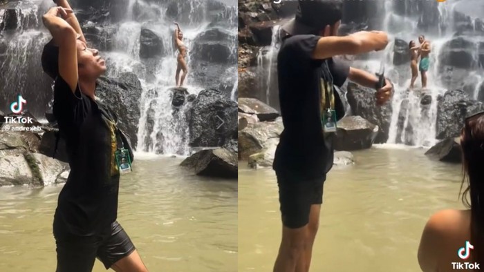 Viral Pemandu Wisata di Bali Arahkan Turis untuk Berpose Ciamik di Depan Air Terjun, Netizen: Sangat Berdedikasi!