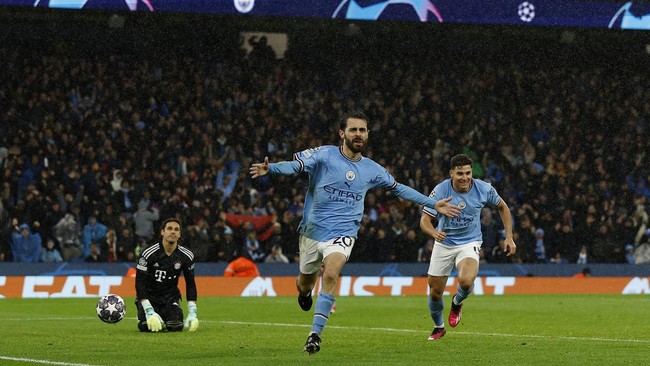 Manchester City mengalahkan Bayern Munchen pada leg pertama perempat final Liga Champions di Stadion Etihad, Rabu (12/4).