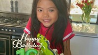<p>Di ulang tahunnya ini, Armand mendapatkan kue ulang tahun dari sang adik, Amaira. Kue bertema dinosaurus ini didominasi dengan warna hijau lengkap dengan lilin angka 16 di atasnya. (Foto: Instagram: @farahquinnofficial)</p>