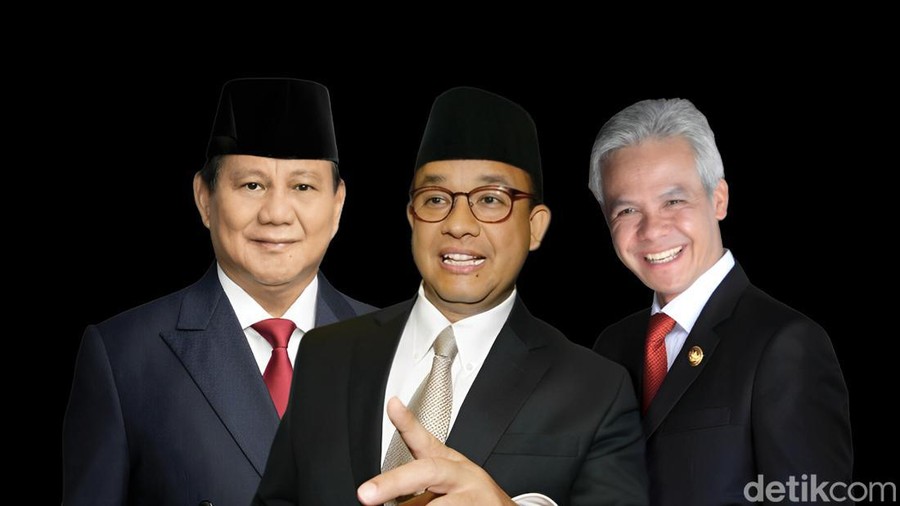 Ilustrasi capres terkuat jelang 2024. (Ilustrator: Zaki Alfarabi/detikcom). ilustrasi capres, capres 2024, prabowo ganjar anies, anies ganjar prabowo, ganjar anies prabowo