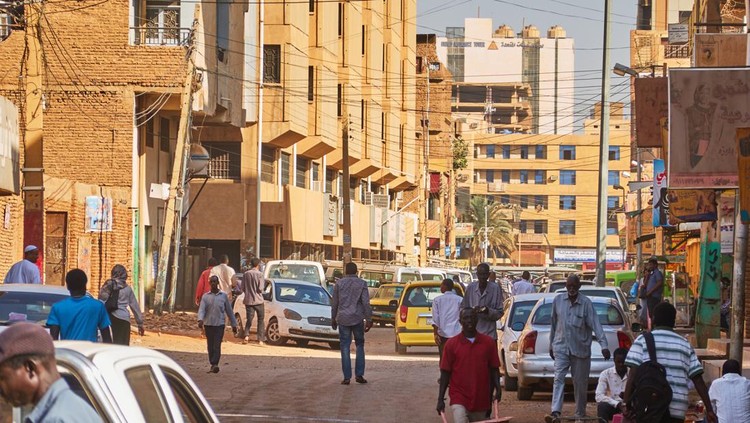Khartoum, Sudan, ca. February 8., 2019: Street scene in downtown Khartoum, capital of Sudan
