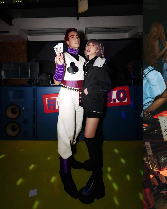 Pasangan Vidi Aldiano dan Sheila Dara hampir tak dikenali dalam kostum mereka! Properti kartu bahkan turut melengkapi gaya sang penyanyi. Beauties bisa tebak mereka jadi karakter kartun siapa? Foto: instagram.com/vidialdiano