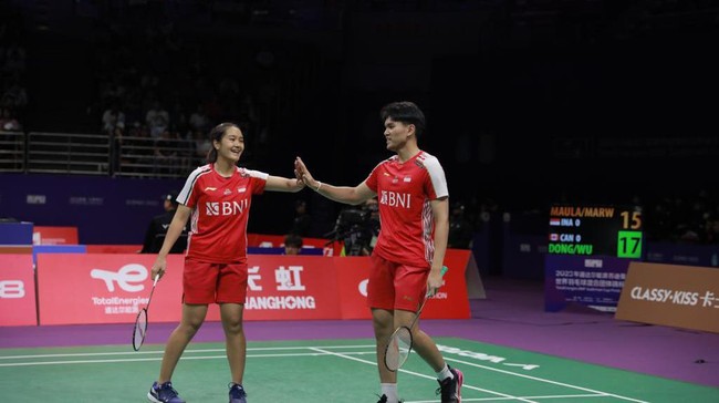 Ganda campuran Indonesia Adnan Maulana/Nita Violina Marwah lolos ke babak 16 besar usai mengalahkan pasangan Jerman di Indonesia Open 2024, Selasa (4/6).
