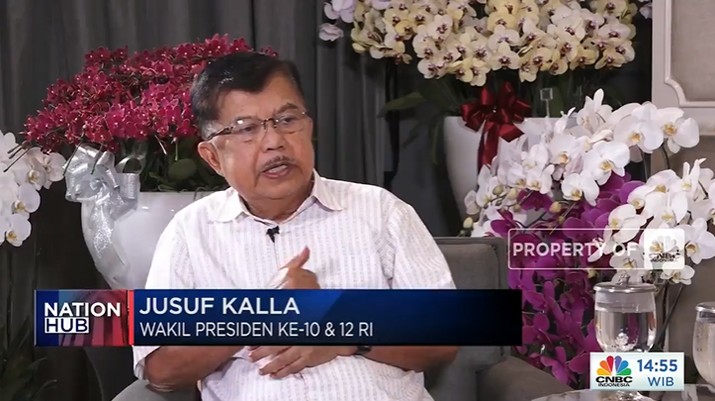 Wakil Presiden Ke-10 dan 12 RI, Jusuf Kala dalam program Today Nation Hub di CNBC Indonesia. (Tangkapan Layar CNBC Indonesia TV)