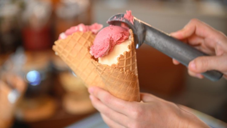 Ilustrasi Bisnis Es Krim Close-up of woman serving ice cream, Nikon Z7