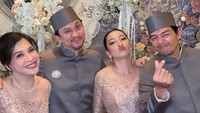 <p>Tak sendiri, Vincent Rompies hadir bersama sang istri, Fifi Karamoy yang juga ditunjuk menjadi <em>bridesmaid</em>. Keduanya mengabadikan pose bersama pasangan Edo Borne dan Hesti Purwadinata. (Foto: Instagram @edoborne)</p>