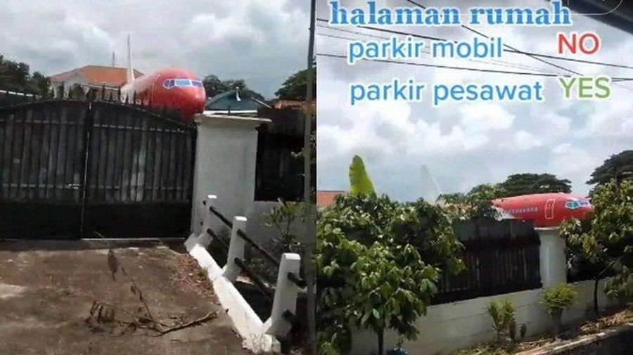 viral pesawat parkir di depan rumah di nganjuk, jawa timur.