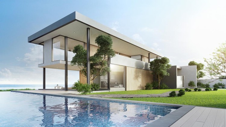 3d illustration of contemporary holiday villa exterior.