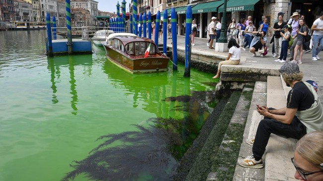 FOTO: Geger Perairan Venesia Berubah Jadi Hijau